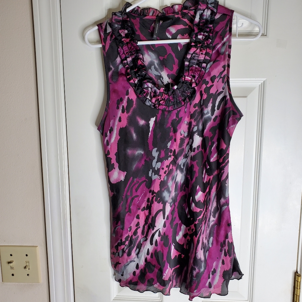 Women's Sleeveless Ruffle Top - Pink and Black By New Directions